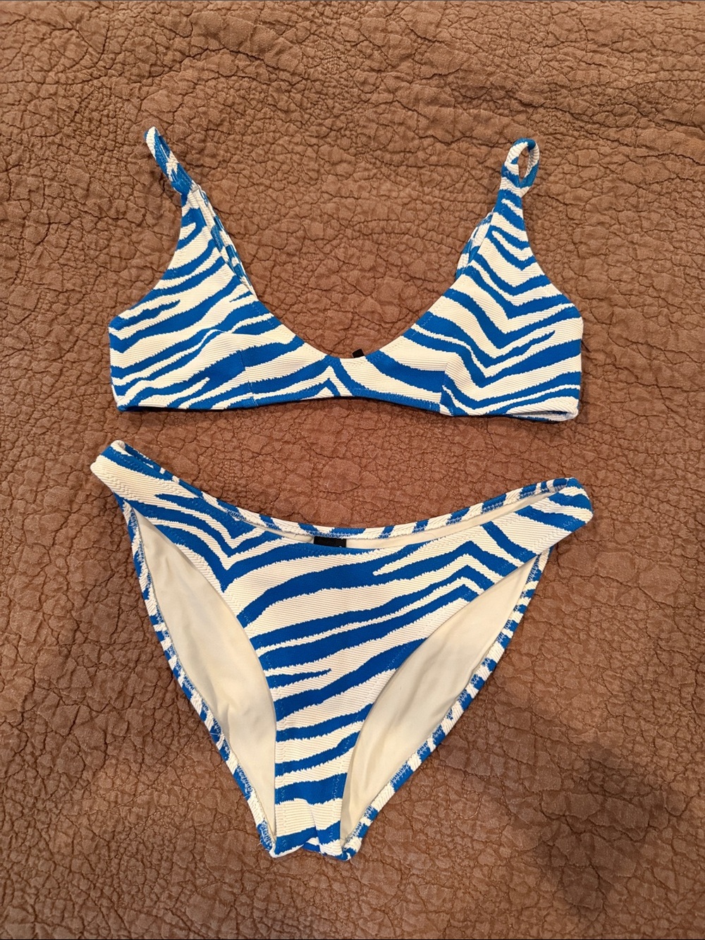 triangl swimwear Blue and White Zebra Print Bikini Set